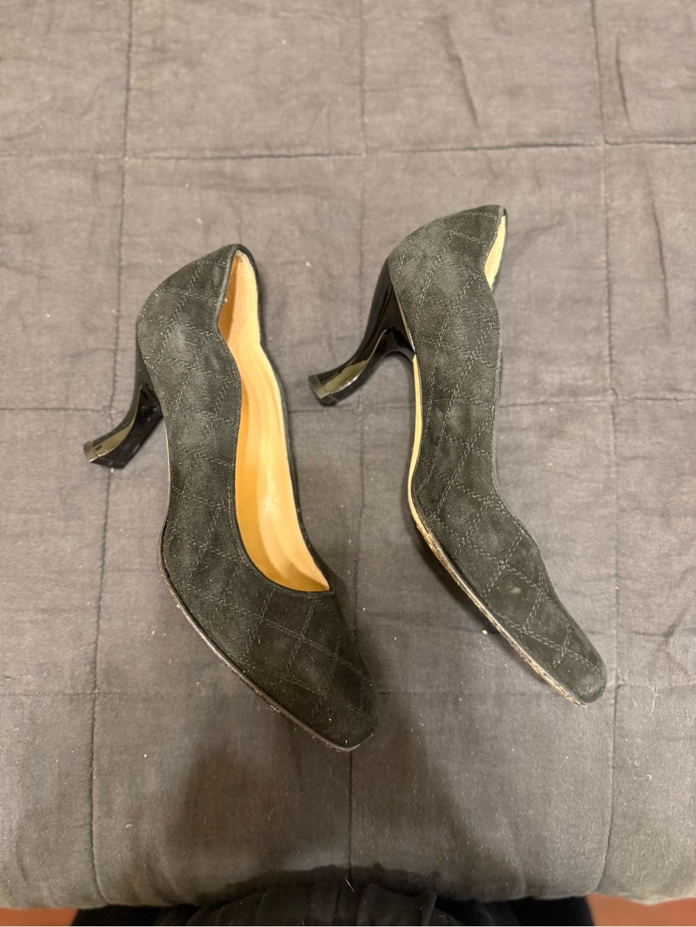 Anyi Lu Black Quilted Suede Square-Toe Flats - Picture 3 of 6